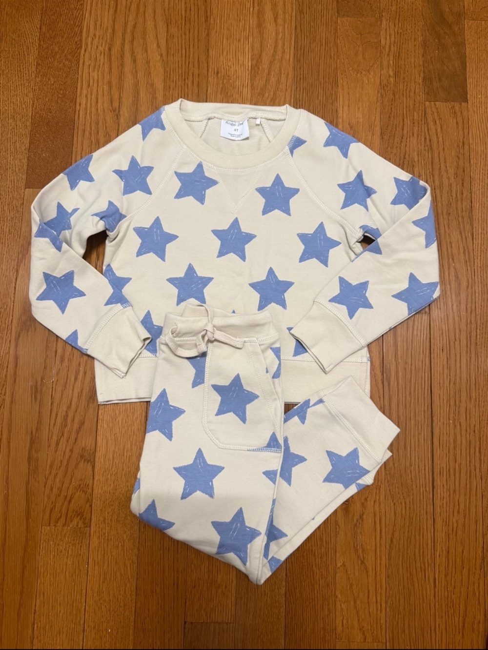 Angel Dear Cream Top & Blue Star Pajama Set